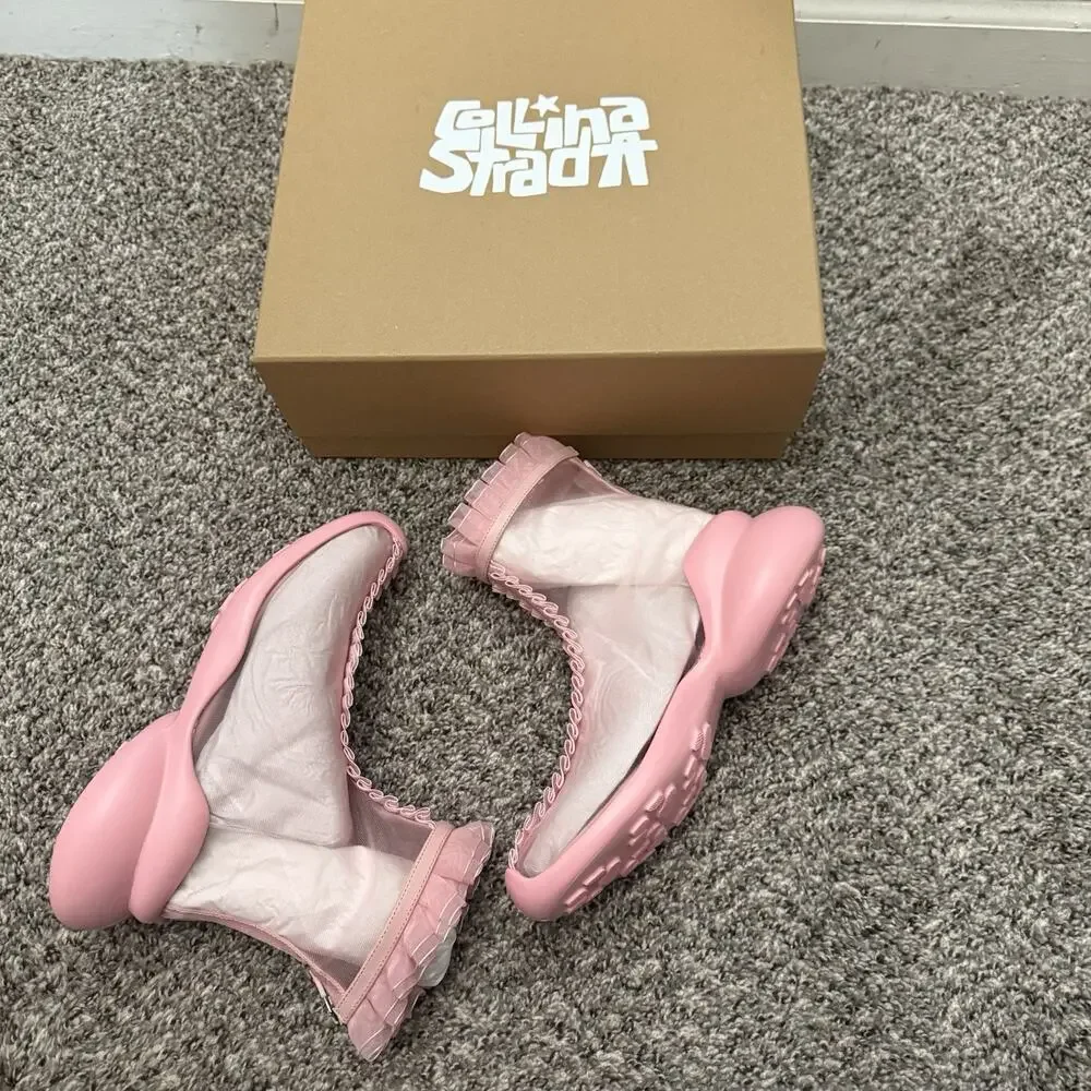 FCTRY Lab X Collina Strada Rufl Boots Pink Lace Womens Size US 9 NEW